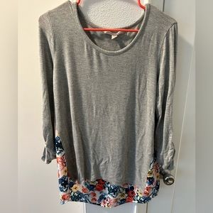 41 Hawthorn Light Grey Pink Orange Blue Multi Floral Top Blouse Medium